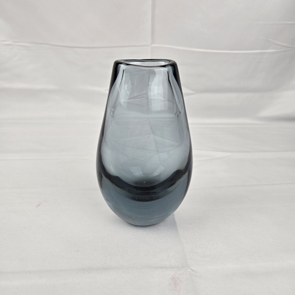 Mid Century Vicke Lindstrand Kosta Summerso Vase Sweden Black Smoke Gray